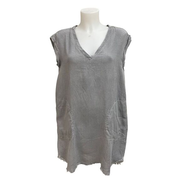 ANTHROPOLOGIE CLOTH & STONE TENCEL V‎ NECK SHIFT DRESS, raw hem gray sz small - Picture 1 of 10